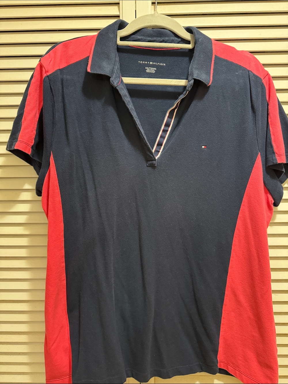 Tommy Hilfiger Navy and Dark Pink Short-Sleeve Polo ~ XXL